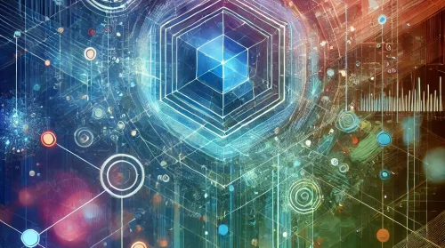 DALL·E 2025-02-06 13.59.54 - An abstract digital artwork representing citizen engagement in digital government services. Vibrant, interconnected lines and geometric shapes symboli